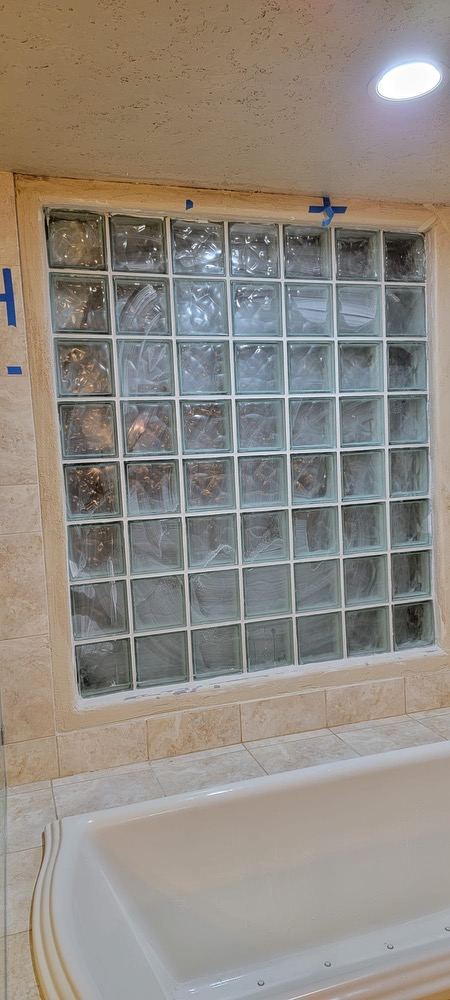 Glass block window installed in a bathroom remodel